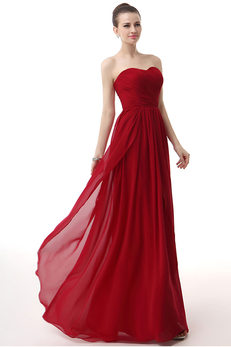 Strapless Red Long Chiffon Evening Dress