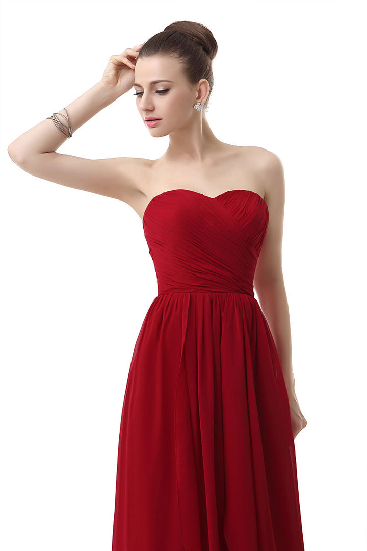 Strapless Red Long Chiffon Evening Dress