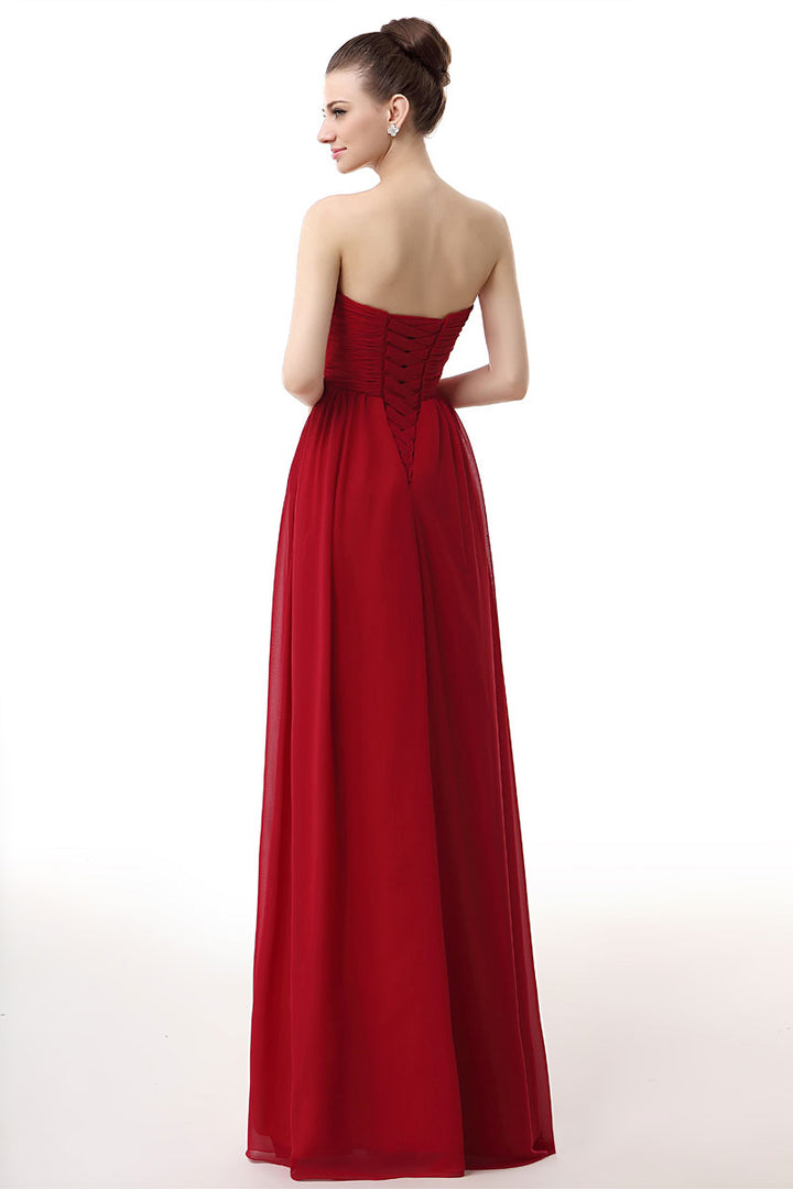 Strapless Red Long Chiffon Evening Dress