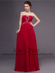 Strapless Red Chiffon Long Formal Prom Dress