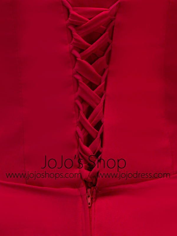 Strapless Red Chiffon Long Formal Prom Dress