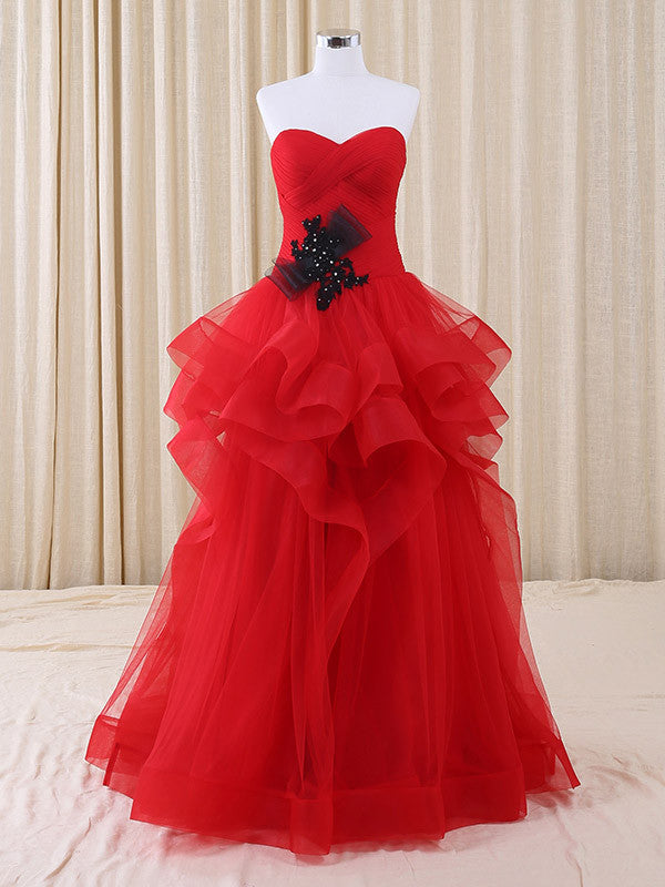 Strapless Red Tulle Ruffles Prom Formal Evening Dress | RS3011