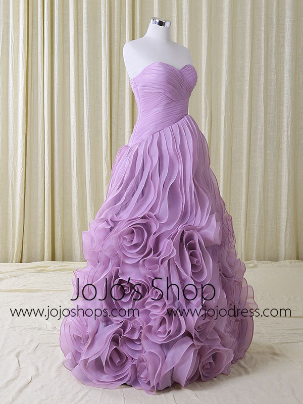 Purple Strapless Sweetheart Evening Dress with Rosette Ruffles