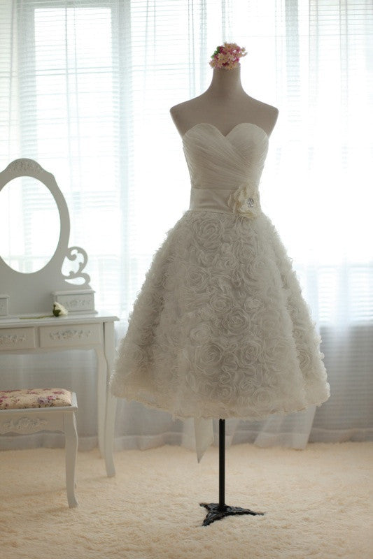 Strapless Short Dress with Rosette Lace