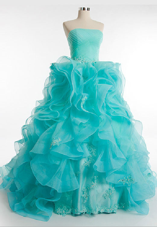 Turquoise Organza Prom Dress Pageant Evening Dress G8006B