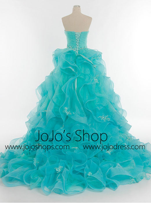 Turquoise Organza Prom Dress Pageant Evening Dress G8006B