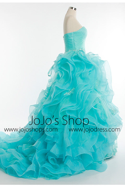 Turquoise Organza Prom Dress Pageant Evening Dress G8006B