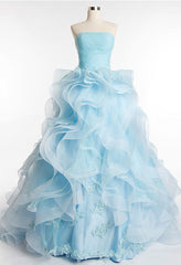 Ice Blue Organza Prom Dress Pageant Evening Dress G8006