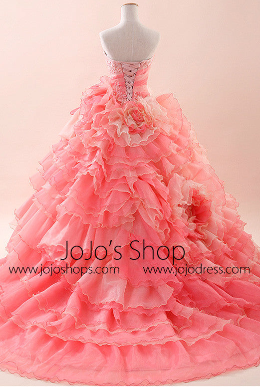 Glamorous Pink Quinceanera Ball Gown with Ruffles G2015