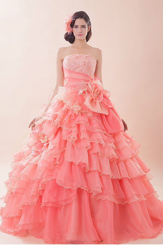 Glamorous Pink Quinceanera Ball Gown with Ruffles G2015