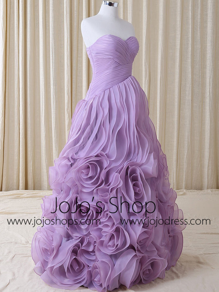Strapless Purple Rosette Ruffles Formal Prom Home Coming Ball Gown