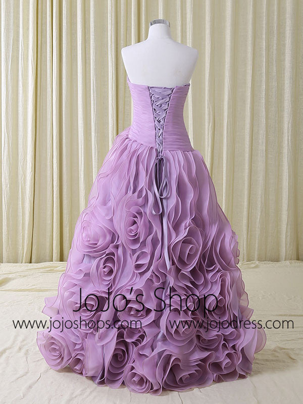 Strapless Purple Rosette Ruffles Formal Prom Home Coming Ball Gown