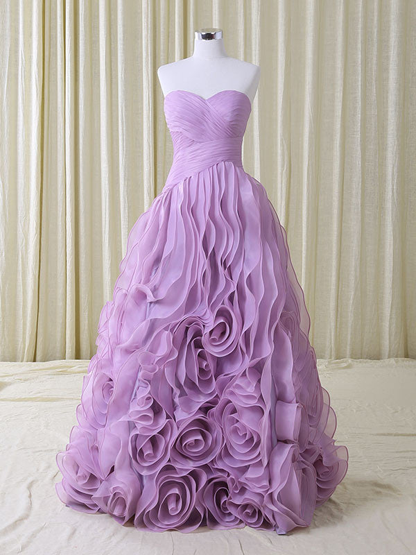 Strapless Purple Rosette Ruffles Formal Prom Home Coming Ball Gown