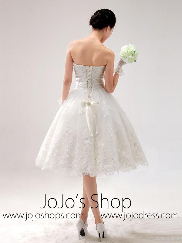 Strapless Short Lace Reception Dress DV2047 Size 24W / White Strapless Short Lace Reception Dress DV2047 Size 24W / White