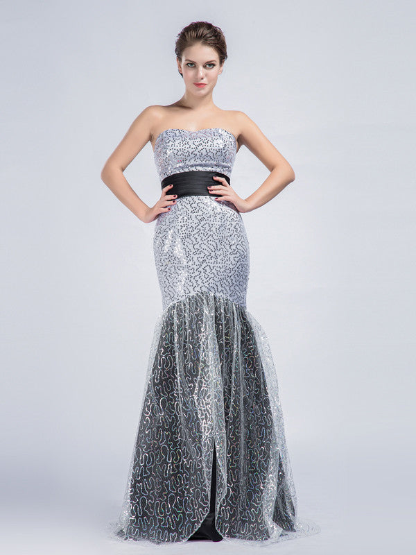 Strapless Mermaid Formal Prom Dress with Sequin Lace