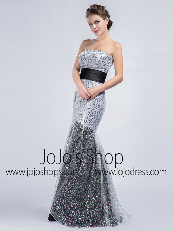 Strapless Mermaid Formal Prom Dress with Sequin Lace