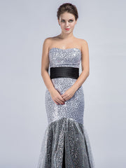 Strapless Mermaid Formal Prom Dress with Sequin Lace