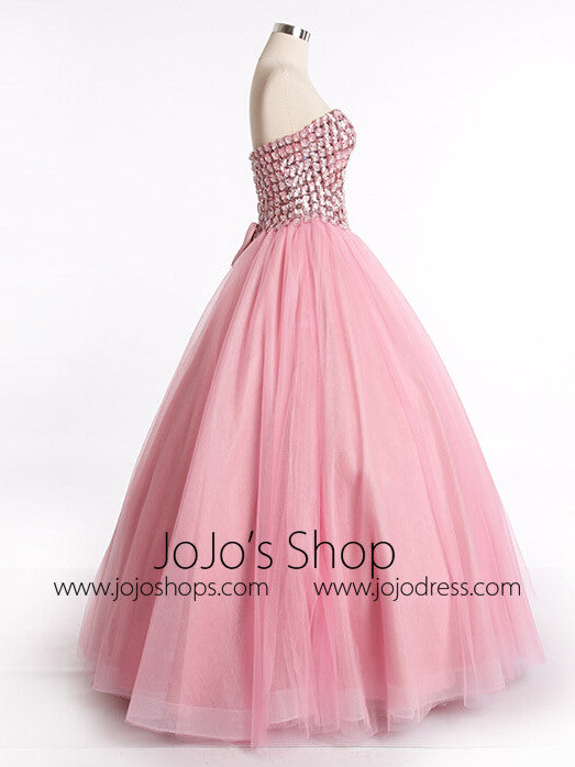 Strapless Pink Ball Gown Evening Dress with Sparkly Bodice | RS3007