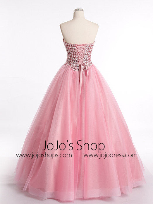 Strapless Pink Ball Gown Evening Dress with Sparkly Bodice | RS3007