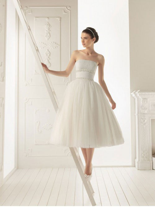 Retro Vintage Inspired Strapless Tea Length Tulle Dress | DV1035