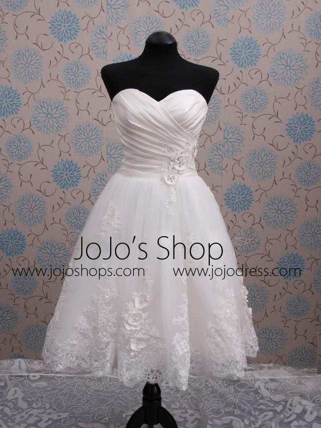 short white reception dresses Strapless Short Lace Reception Dress DV2047 Size 24W / White
