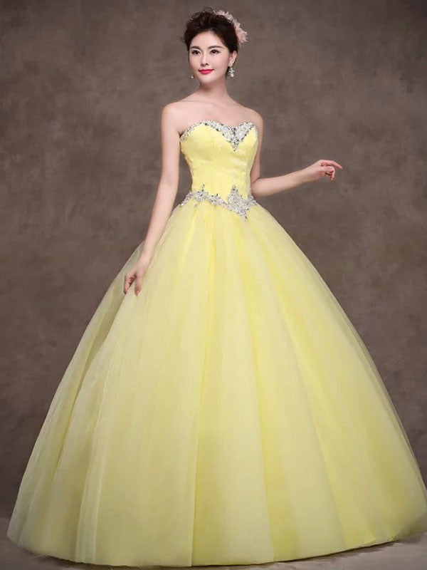 Strapless Yellow Tulle Quinceanera Ball Gown Dress X006