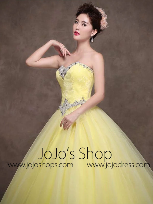 Strapless Yellow Tulle Quinceanera Ball Gown Dress X006 Strapless Yellow Tulle Quinceanera Ball Gown Dress X006