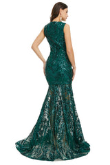 Teal Green Maxi Sequins Mermaid Formal Prom Evening Dress EN5007