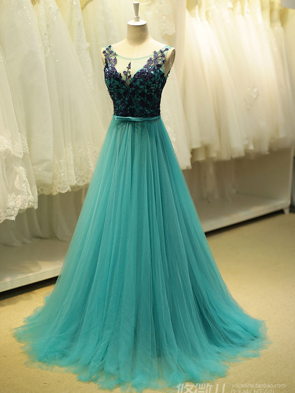 Teal Green Romantic Lace Formal Prom Evening Dress YW1705