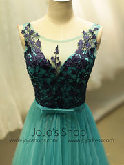 Teal Green Romantic Lace Formal Prom Evening Dress YW1705