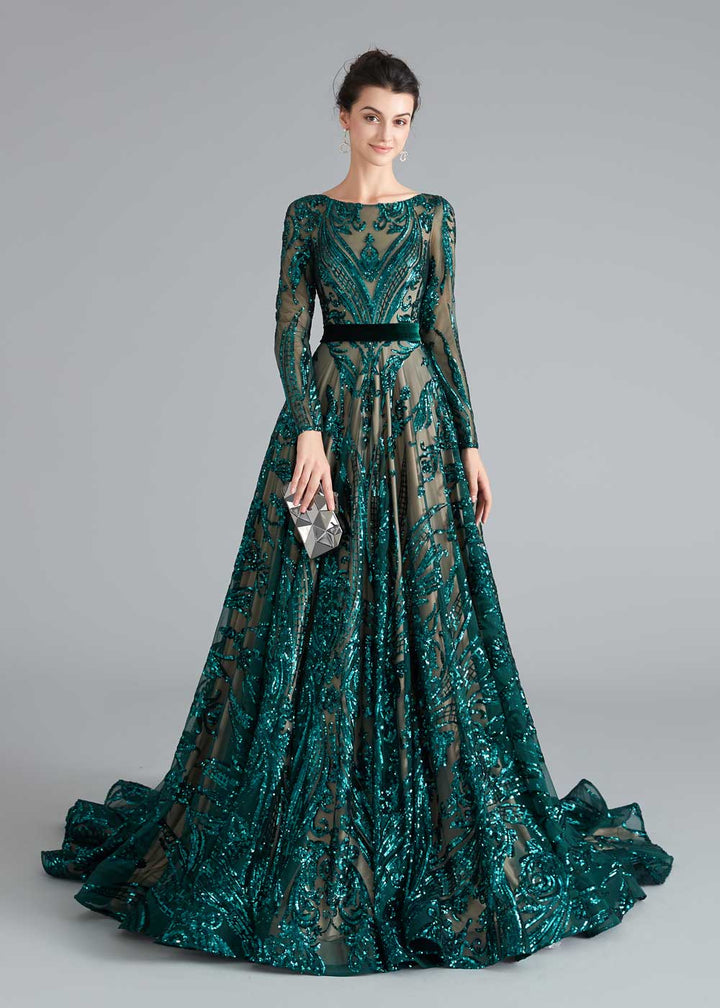 Teal Sequin Shimmery A-line Home Coming Prom Dress