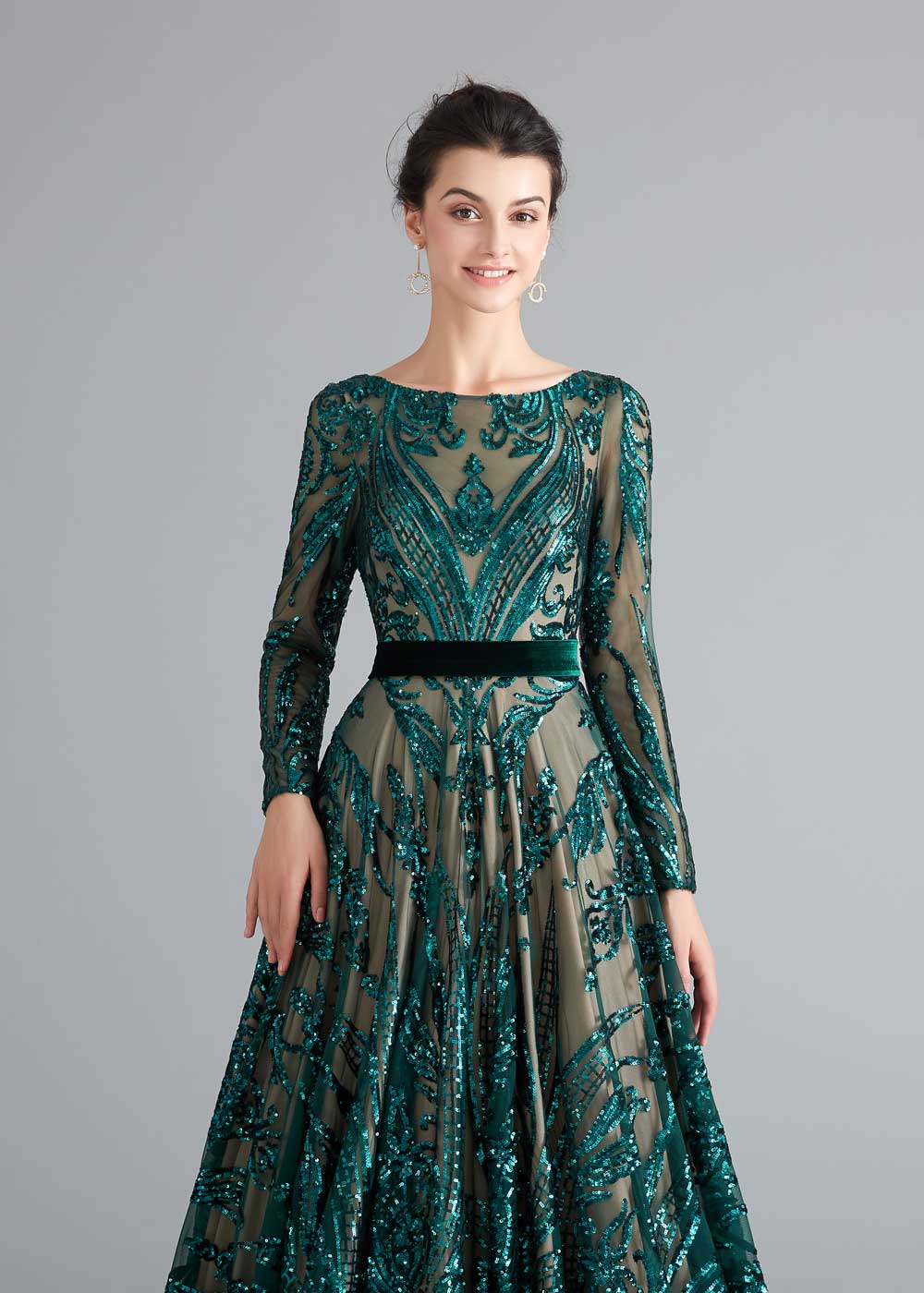 teal sequin dress long sleeve Long Sleeve Embellished Backless Maxi Dress Teal