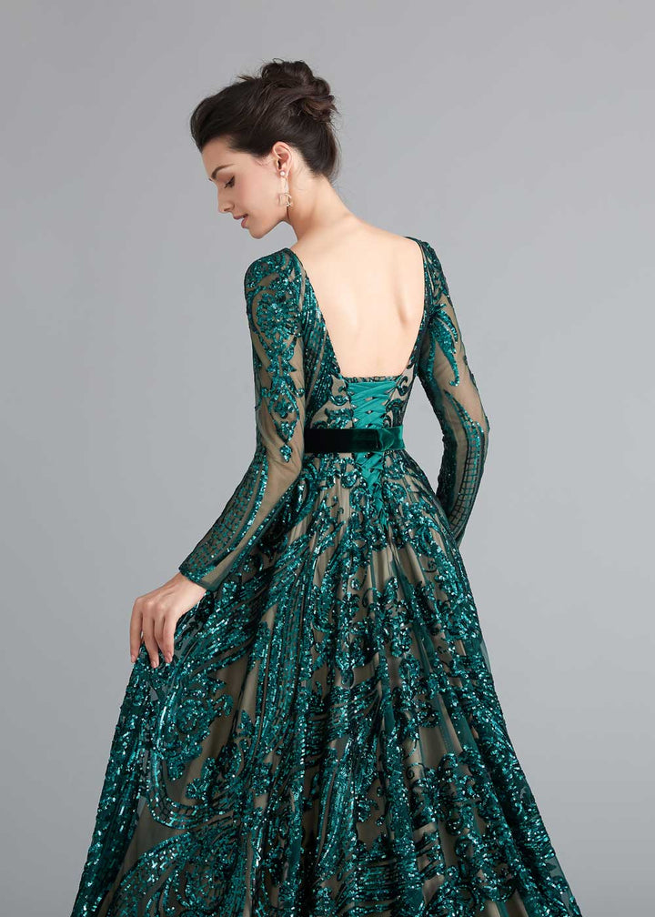 Teal Sequin Shimmery A-line Home Coming Prom Dress