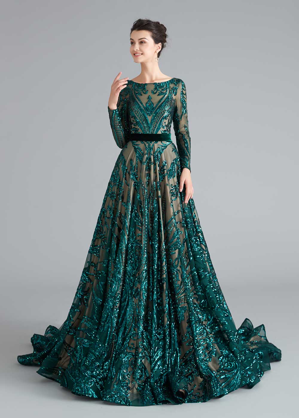 Teal Sequin Shimmery A-line Home Coming Prom Dress