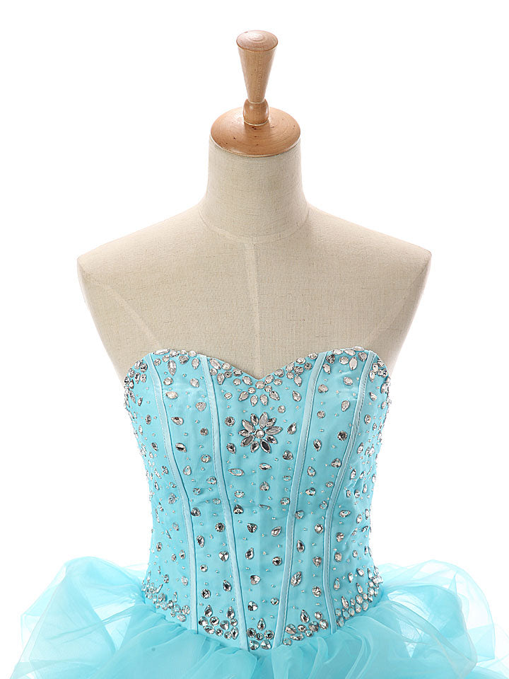 Strapless Turquoise A-line Ruffle Princess Ball Gown