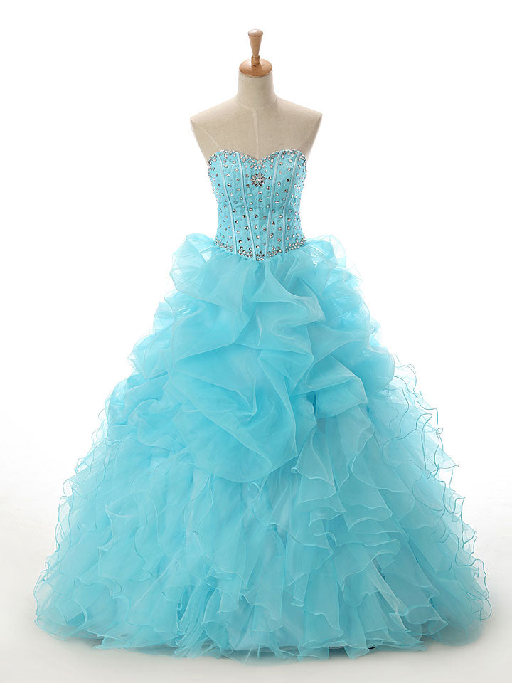 Strapless Turquoise A-line Ruffle Princess Ball Gown