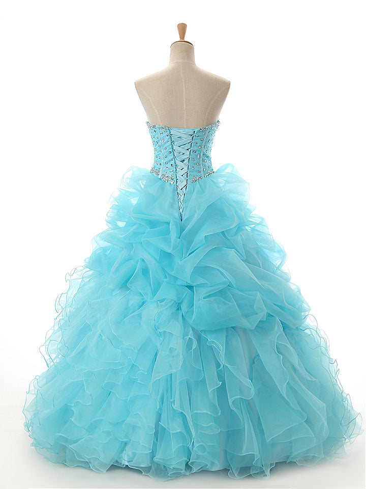Strapless Turquoise A-line Ruffle Princess Ball Gown