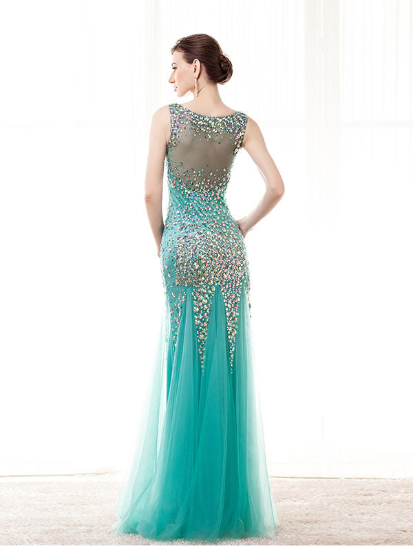 Green Formal Prom Dress with Rhinestones