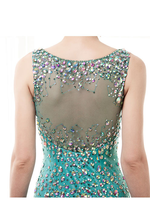 Green Formal Prom Dress with Rhinestones