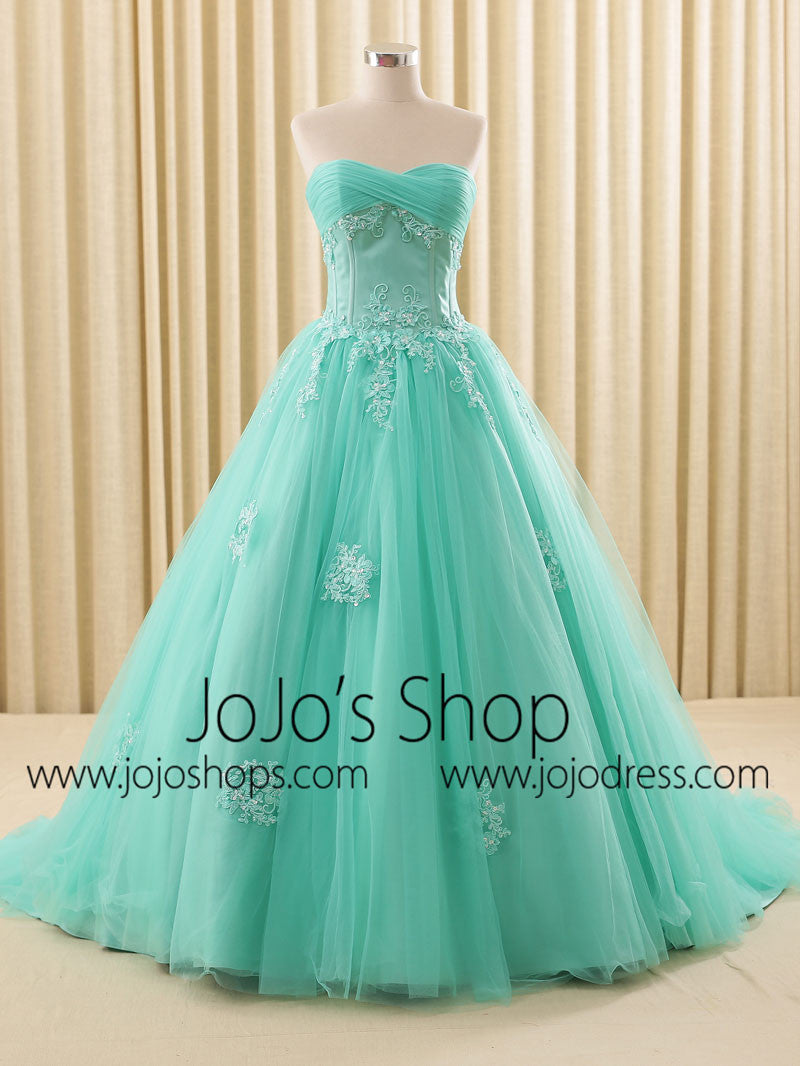 Turquoise Lace Ball Gown Dress Size 14 / Other
