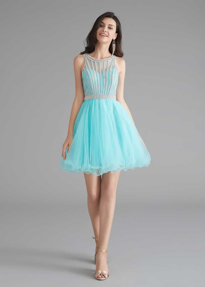 Chic Short Turquoise Tulle Evening Dress
