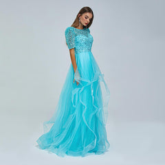 Turquoise Maxi Sparkly Formal Prom Evening Dress EN5401