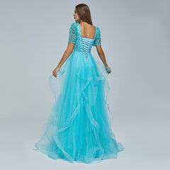 Turquoise Maxi Sparkly Formal Prom Evening Dress EN5401