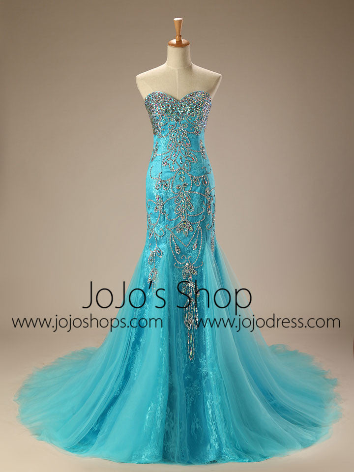 Strapless Black Jeweled Lace Formal Evening Dress EN103