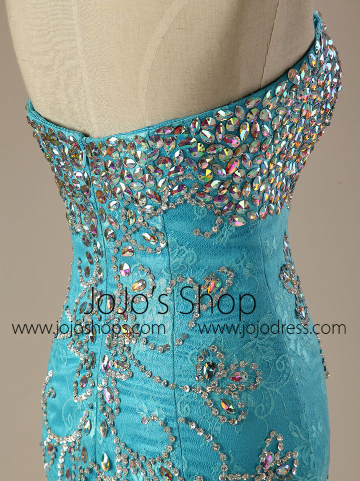 Turquoise Jeweled Lace Mermaid Formal Evening Dress