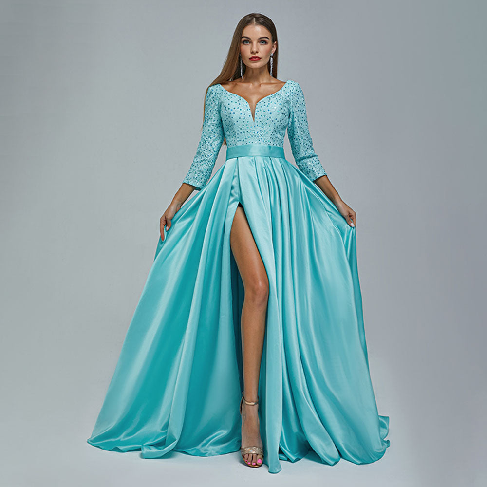 Turquoise Satin Lace Ball Gown Formal Prom Dress EN5407 Size 8 / Turquoise Turquoise Satin Lace Ball Gown Formal Prom Dress EN5407 Size 8 / Turquoise