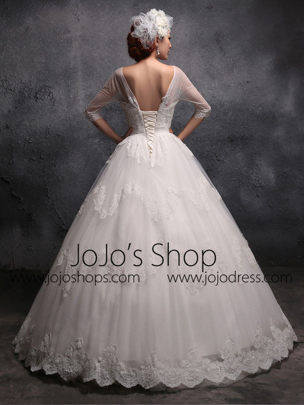 vintage style wedding dress Victorian Vintage Style Lace Debutante Ball Gown Dress with 3/4 Sleeves X024 Size 10 / White