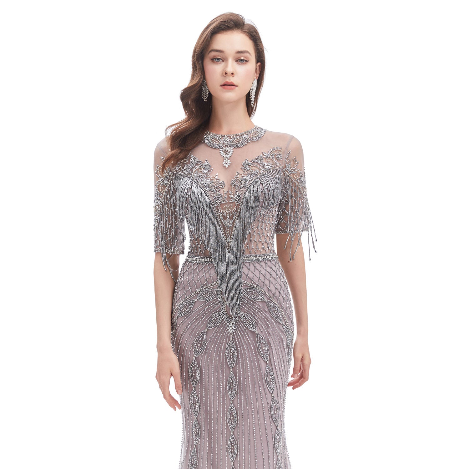 Silver Gray Gatsby Style Formal Evening Dress EN4614