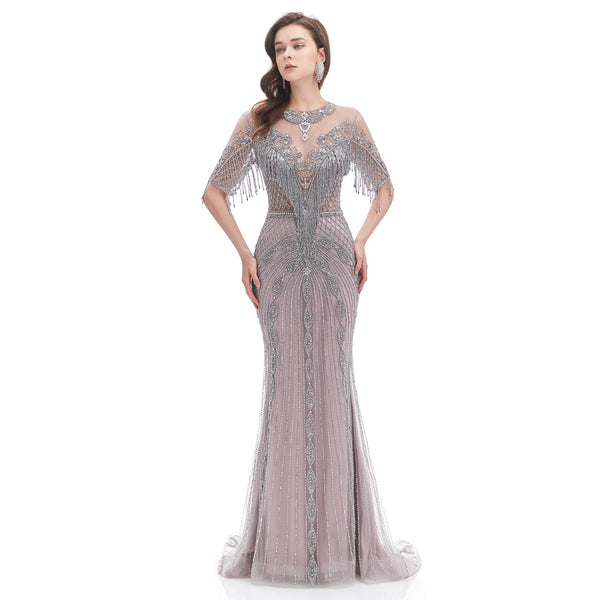 Silver Gray Gatsby Style Formal Evening Dress EN4614
