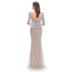 Beige Sparkly Maxi Full Length Formal Evening Dress EN4613